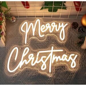 Merry Christmas Neon Sign – 26" Warm White LED Wall Decor, USB Powered, Dimmable